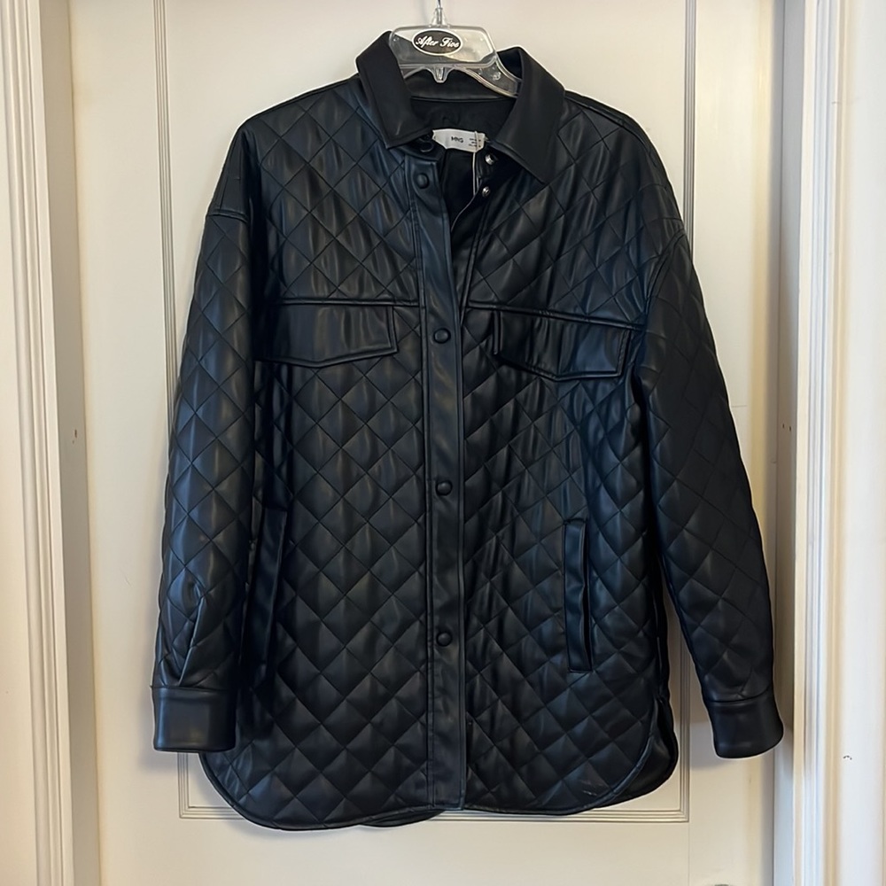 Mango Quilted Faux Leather Black Jacket